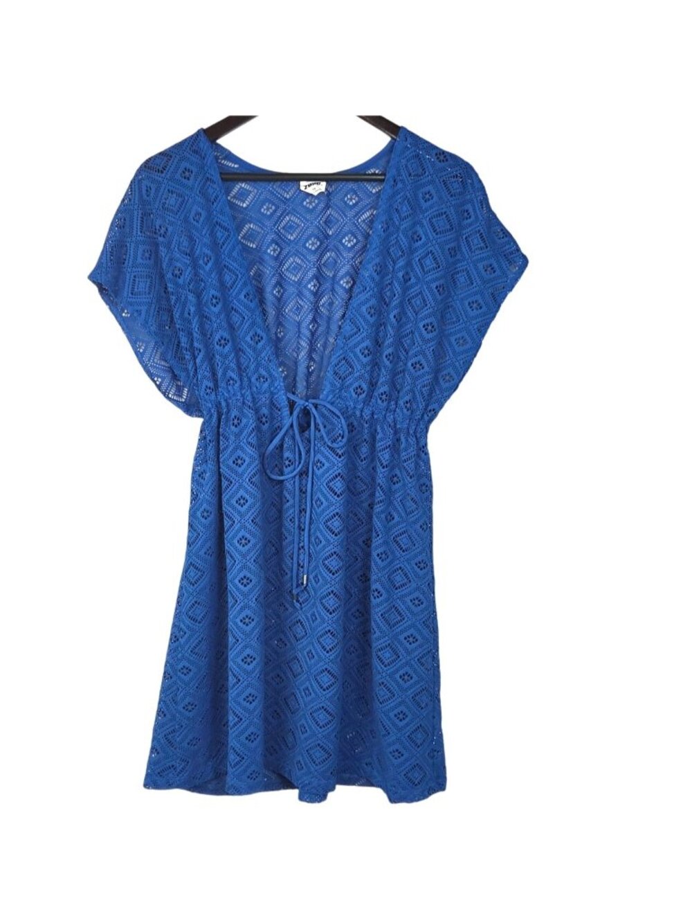 Wave Zone Blue Crochet Tie Waist V-Neck Beach Swimsuit Coverup Plus Size 1X